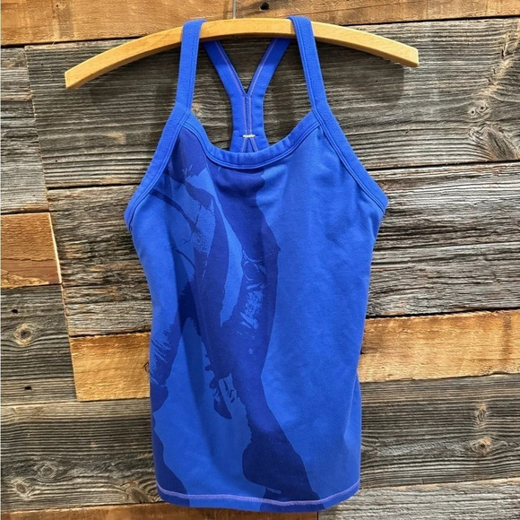 Lululemon Ujjayi Y Tank sz6 rare  print blue pocket yoga running gym bra mesh - Picture 1 of 4